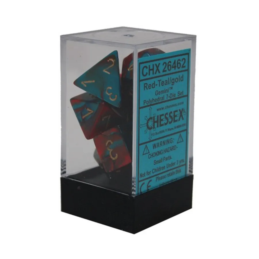 Полиэфирный комплект: красный и бирюзовый с золотом (7), Dice - Gemini - Poly Sets (Chessex)
Полиэфирный комплект: красный и бирюзовый с золотом (7), Dice - Gemini - Poly Sets (Chessex)