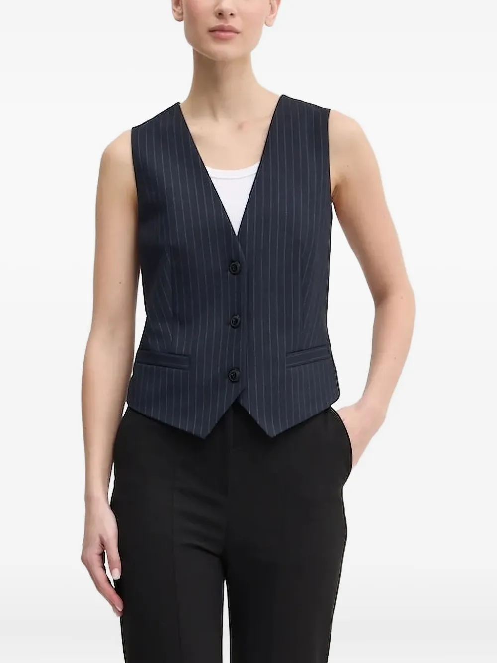 Жилет без рукавов в тонкую полоску HUGO, синий
Жилет без рукавов в тонкую полоску HUGO, синий