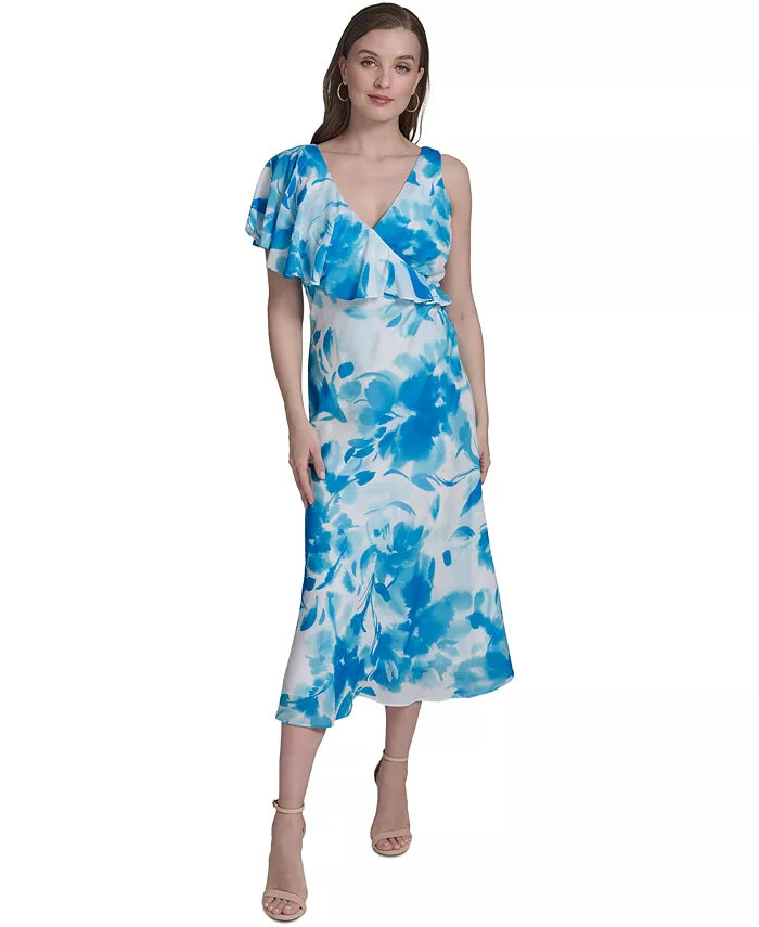 Женское платье на одно плечо с цветочным принтом и оборками Halston, синий
Женское платье на одно плечо с цветочным принтом и оборками Halston, синий