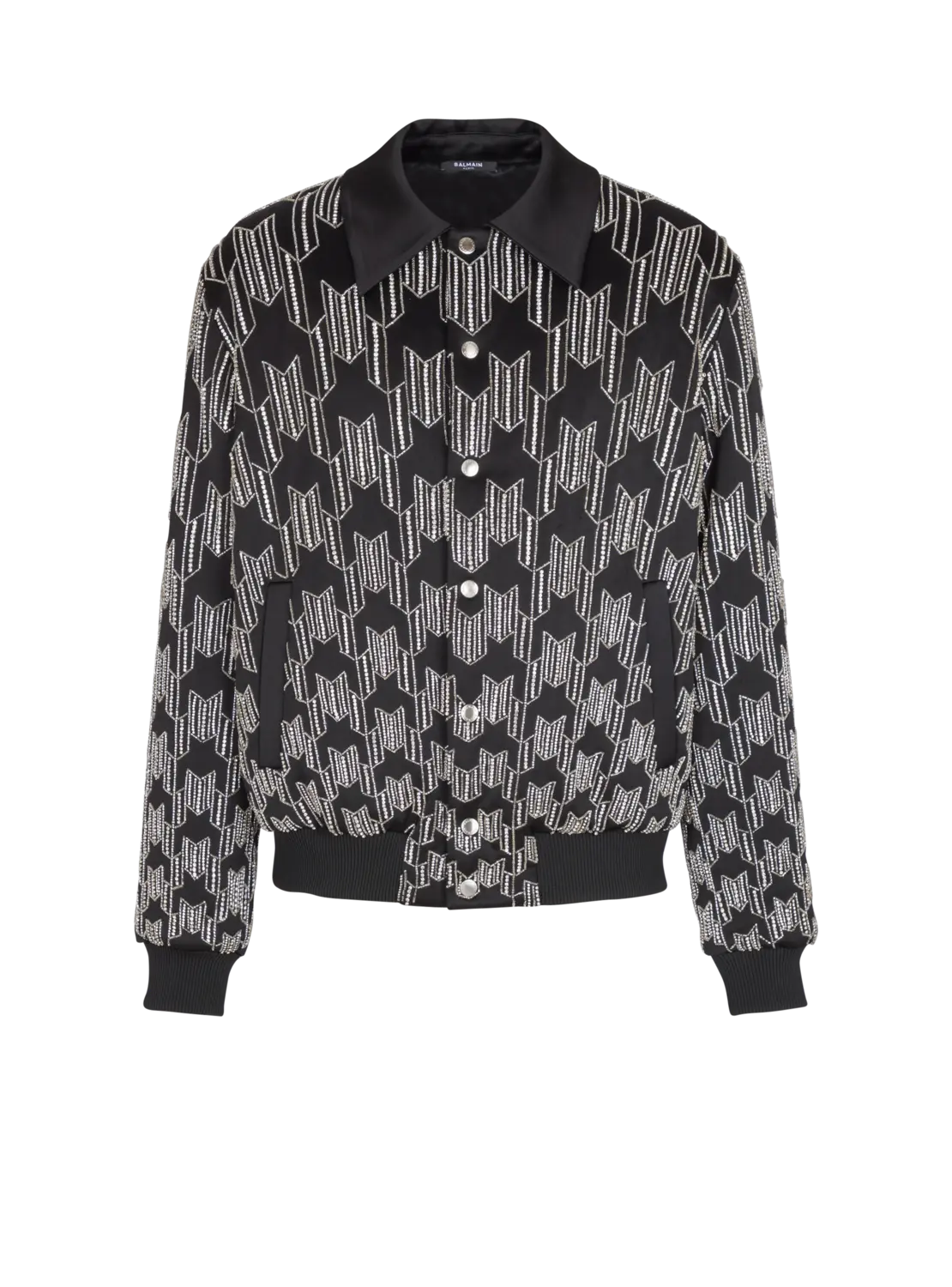 Атласная бомбер-куртка с вышивкой кристаллами Balmain, черный
Атласная бомбер-куртка с вышивкой кристаллами Balmain, черный