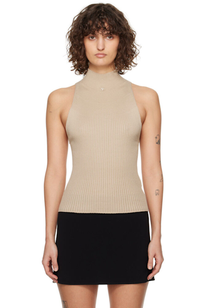 Коричневый топ с воротником-стойкой в рубчик Courrèges
Коричневый топ с воротником-стойкой в рубчик Courrèges