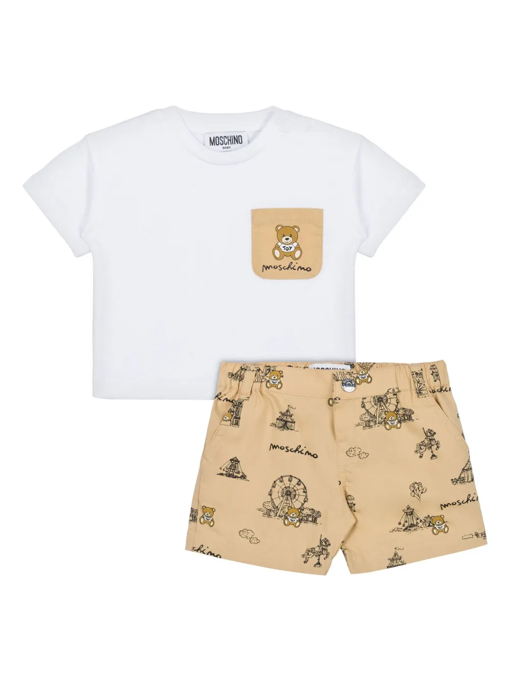 Комплект из топа и шортов с принтом Moschino Kids, белый 
Комплект из топа и шортов с принтом Moschino Kids, белый