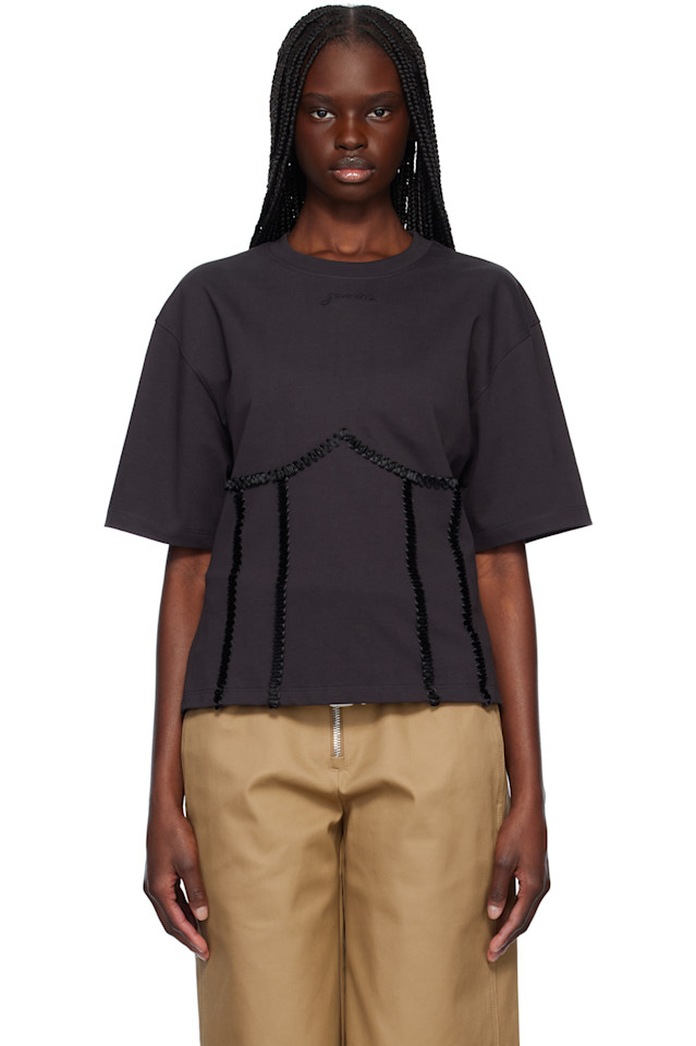 Хлопковая футболка с завязками сзади Ganni, цвет phantom
Хлопковая футболка с завязками сзади Ganni, цвет phantom