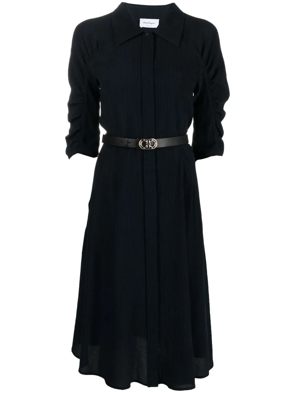 Шелковое платье-рубашка с поясом Ferragamo, синий
Шелковое платье-рубашка с поясом Ferragamo, синий