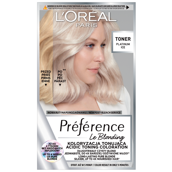 Тонирующая краска для волос 01 платиновый лед, 1 шт. L'Oréal Paris Préférence le blonding, цвет 01 platinum ice
Тонирующая краска для волос 01 платиновый лед, 1 шт. L'Oréal Paris Préférence le blonding, цвет 01 platinum ice