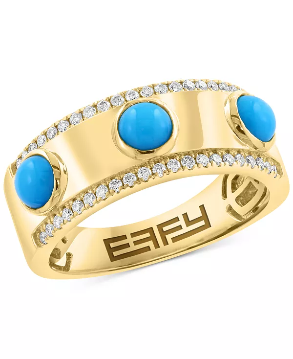 Кольцо Effy с бирюзой (4 мм) и бриллиантами (1/5 карата) из серебра с 14-каратным золотом Effy Collection, turquoise
Кольцо Effy с бирюзой (4 мм) и бриллиантами (1/5 карата) из серебра с 14-каратным золотом Effy Collection, turquoise