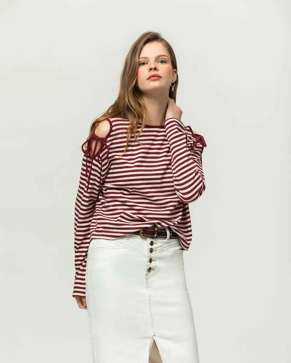 Женская футболка с длинными рукавами, круглым вырезом и открытыми плечами Noon, бордовый
Женская футболка с длинными рукавами, круглым вырезом и открытыми плечами Noon, бордовый