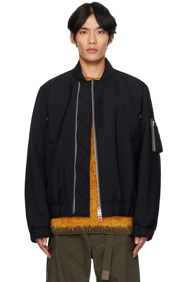 Блузон-бомбер из костюмной ткани Sacai, черный 
Блузон-бомбер из костюмной ткани Sacai, черный