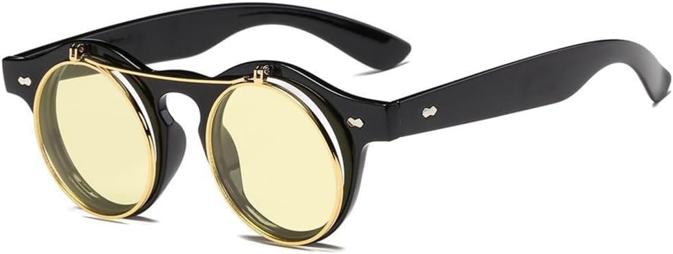 Модные круглые солнцезащитные очки в стиле стимпанк с откидными линзами, винтажные, с многослойными линзами, классические солнцезащитные очки UV400 TYUVIVO, Black Yellow
Модные круглые солнцезащитные очки в стиле стимпанк с откидными линзами, винтажные, с многослойными линзами, классические солнцезащитные очки UV400 TYUVIVO, Black Yellow