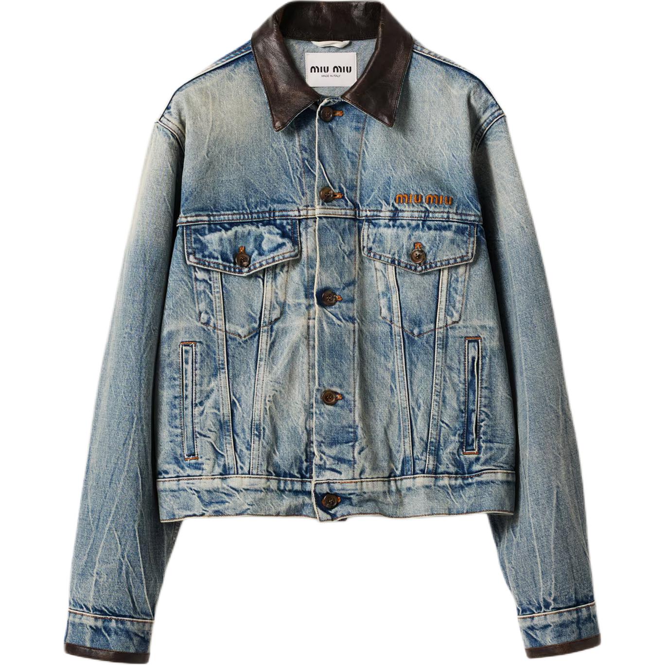 Кожаный воротник джинсовая куртка MIU MIU, светло-голубой
Кожаный воротник джинсовая куртка MIU MIU, светло-голубой