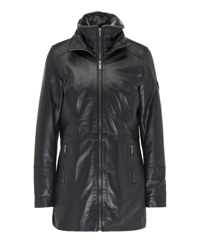 Длинная кожаная куртка Donatella Carlo Colucci, черный 
Длинная кожаная куртка Donatella Carlo Colucci, черный