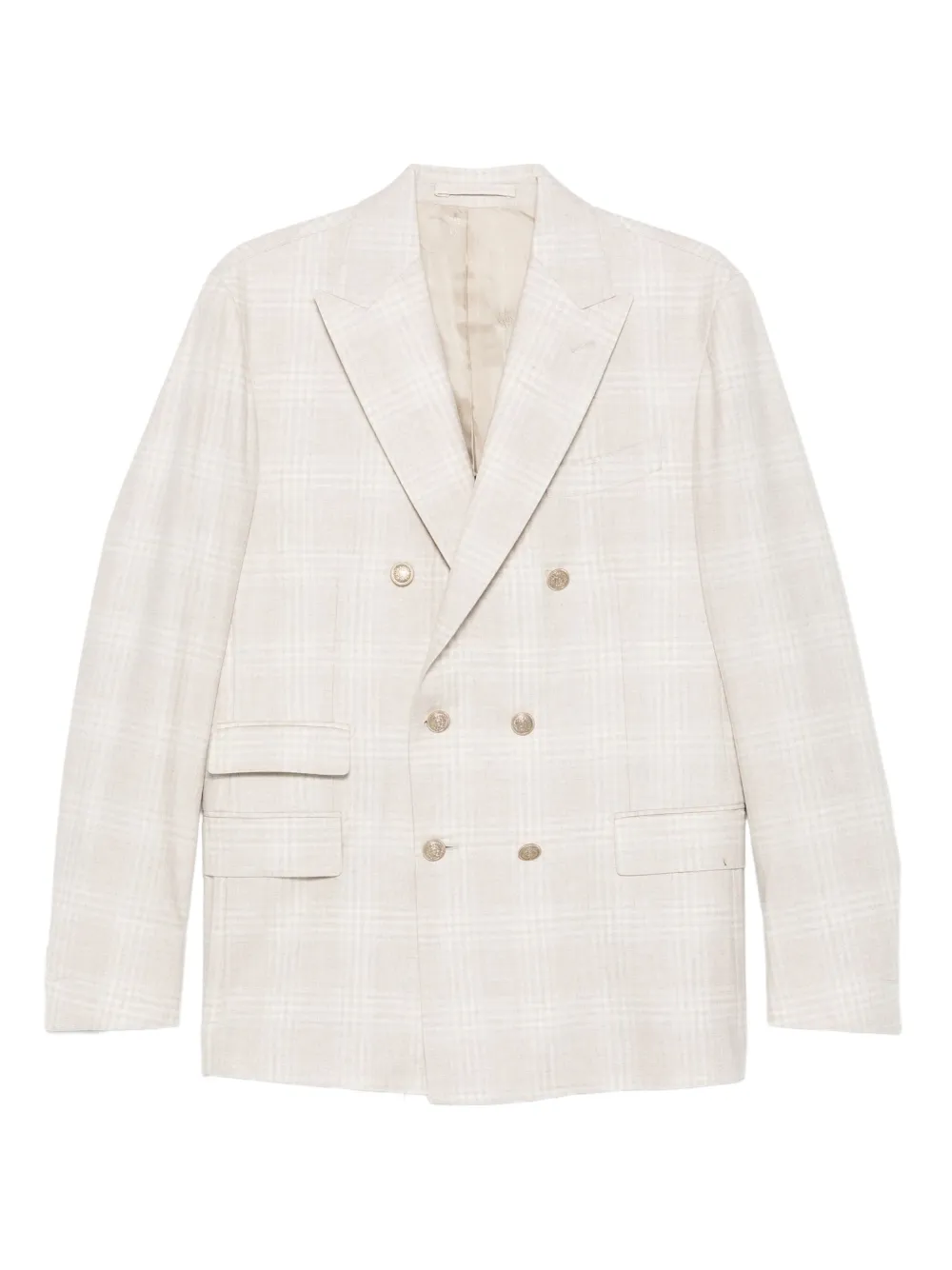 Клетчатый двубортный костюм Eleventy, нейтральный 
Клетчатый двубортный костюм Eleventy, нейтральный