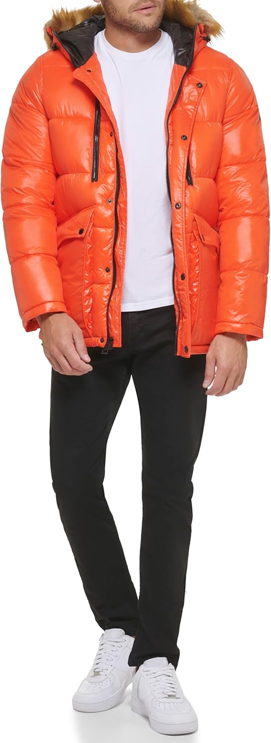 GUESS мужская утепленная куртка с меховым съемным капюшоном, Hot Orange
GUESS мужская утепленная куртка с меховым съемным капюшоном, Hot Orange