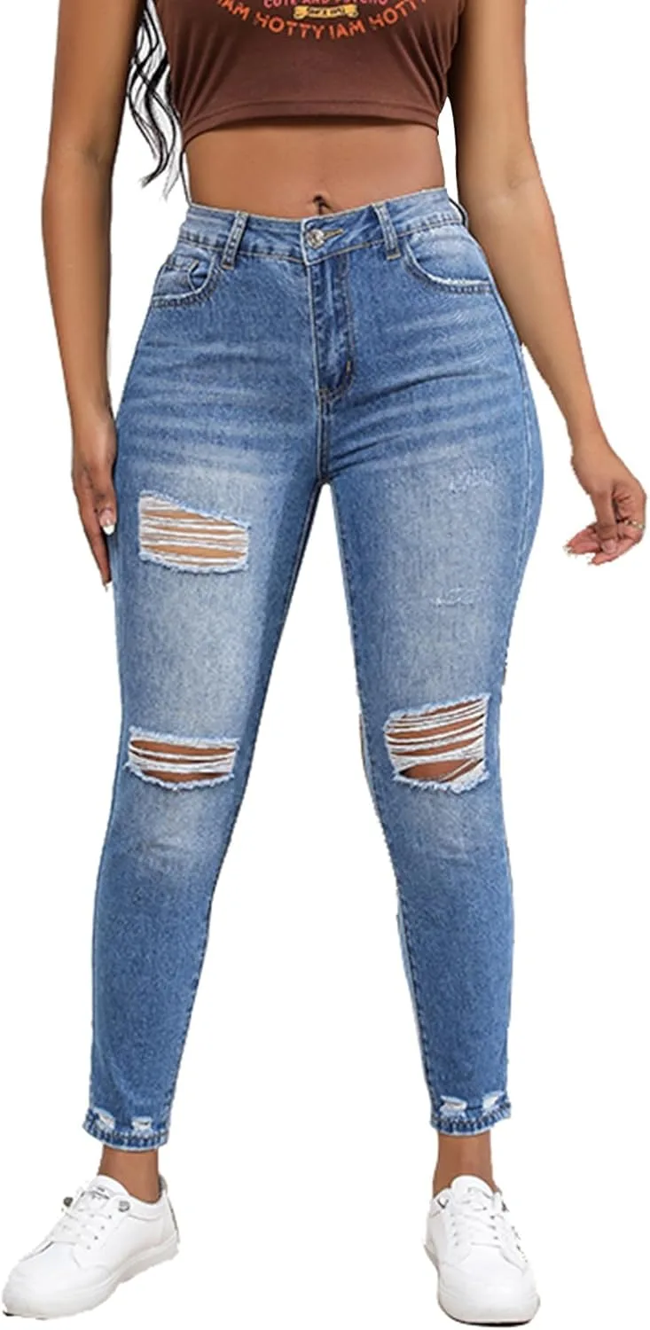 Sexyshine женские джинсы скинни с высокой талией, рваные, голубые
Sexyshine женские джинсы скинни с высокой талией, рваные, голубые