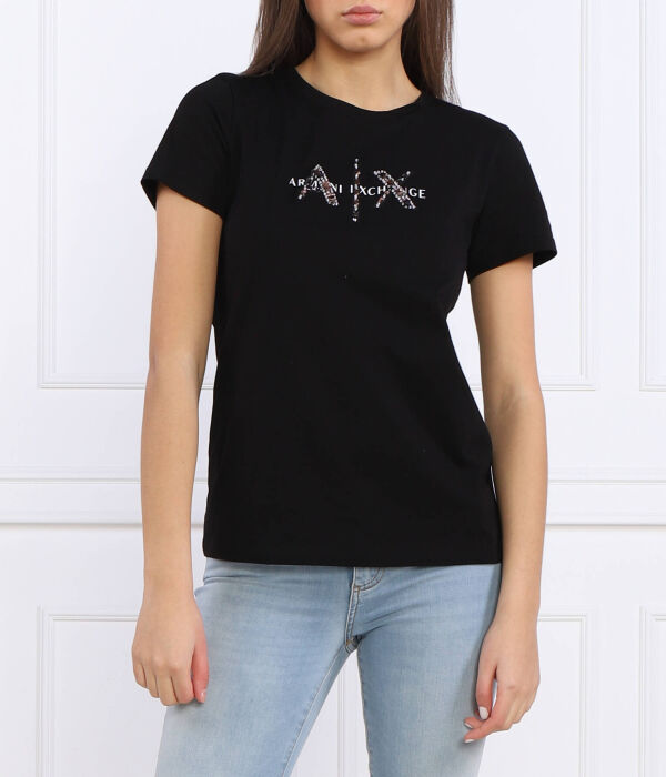 Футболка женская Armani Exchange хлопковая с логотипом, черный 
Футболка женская Armani Exchange хлопковая с логотипом, черный