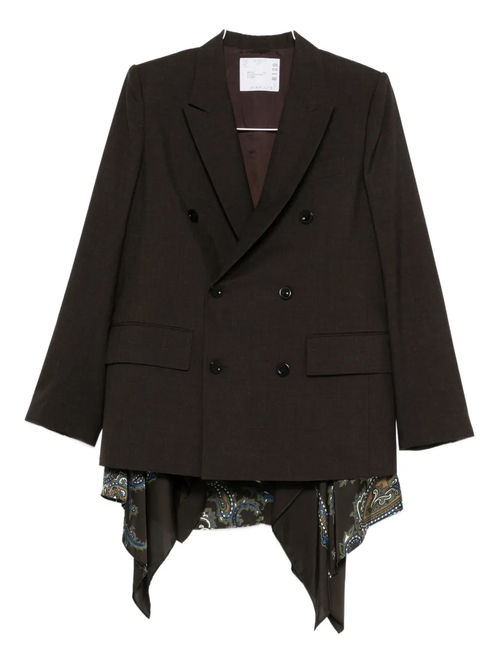 Двубортный пиджак с узором «пейсли» Sacai, коричневый
Двубортный пиджак с узором «пейсли» Sacai, коричневый