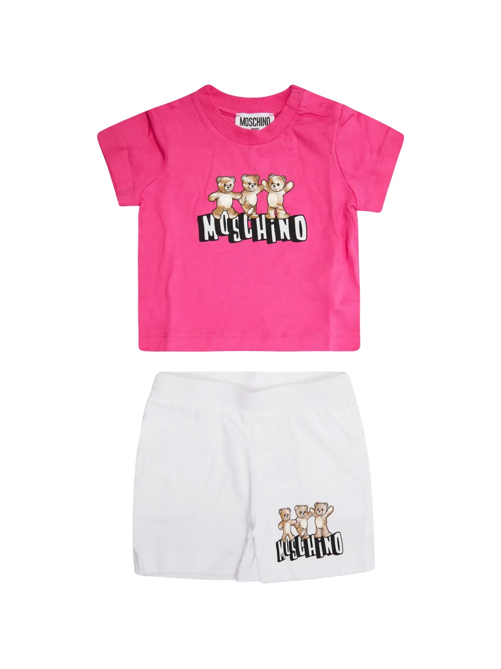 Комплект с футболкой и шортами с принтом медвежонка Moschino Kids, розовый
Комплект с футболкой и шортами с принтом медвежонка Moschino Kids, розовый