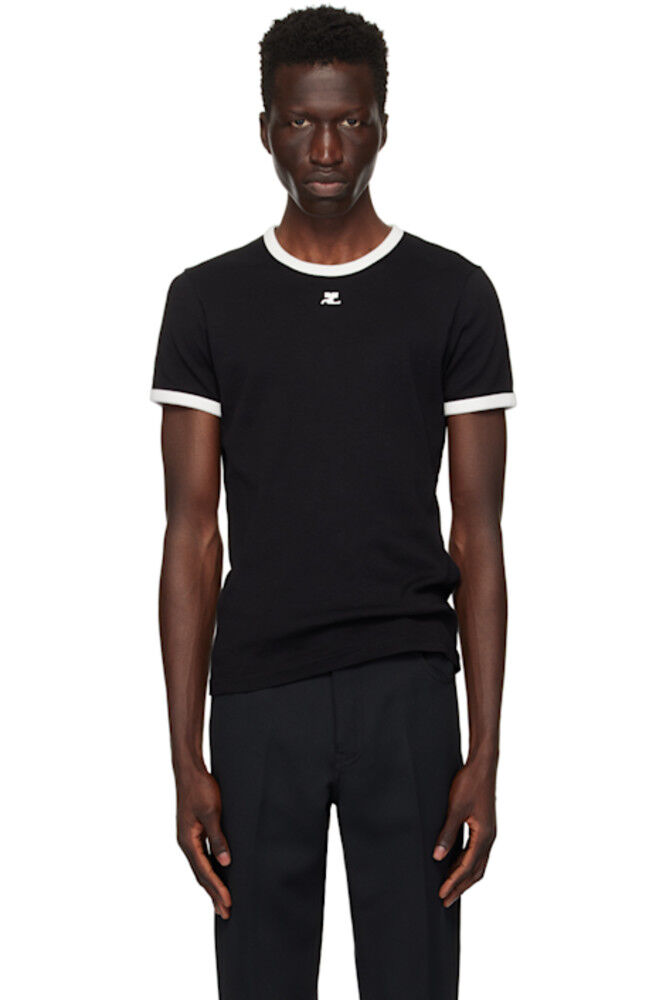 Черная фирменная контрастная футболка Courrèges
Черная фирменная контрастная футболка Courrèges