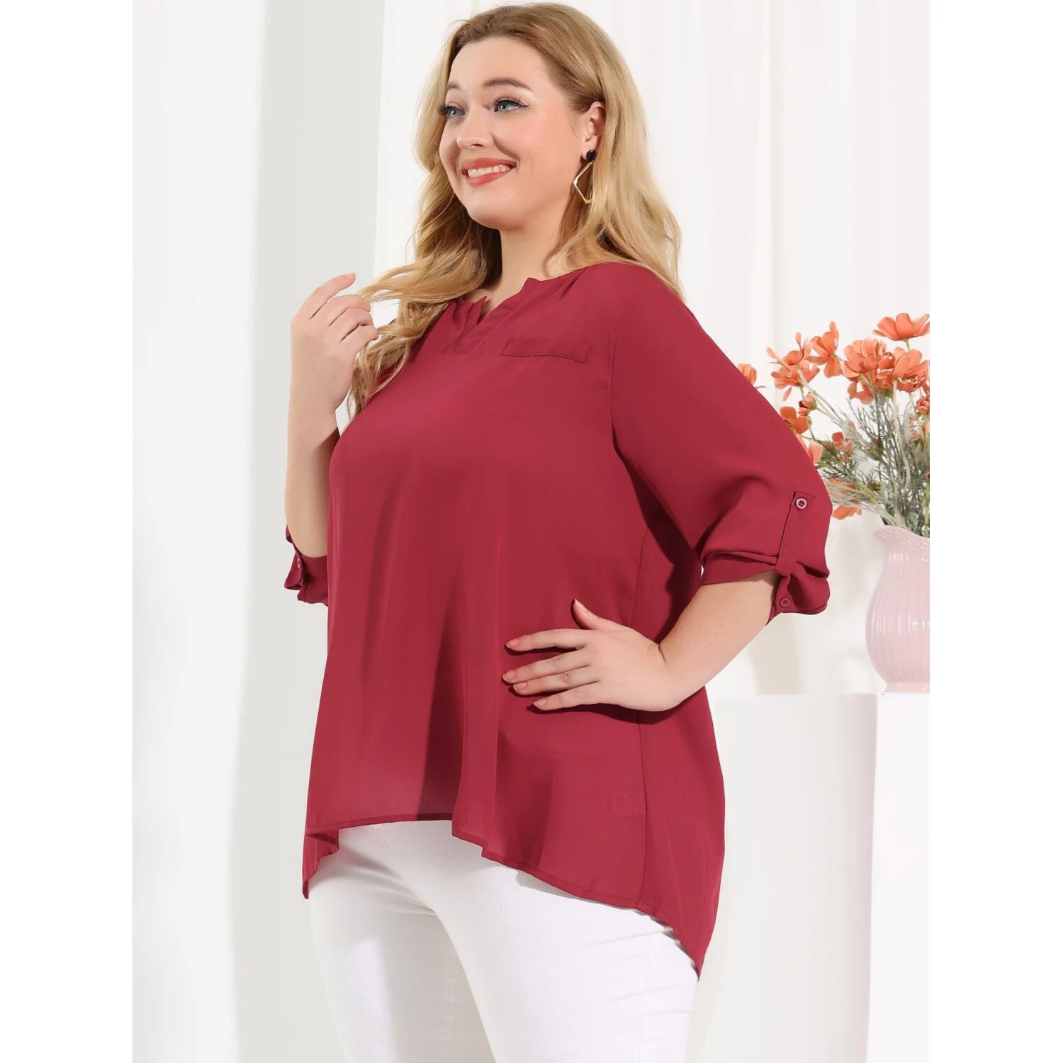 Женские модные однотонные топы больших размеров с рукавами 3/4 и V-образным вырезом с разрезом Agnes Orinda, оранжевый
Женские модные однотонные топы больших размеров с рукавами 3/4 и V-образным вырезом с разрезом Agnes Orinda, оранжевый