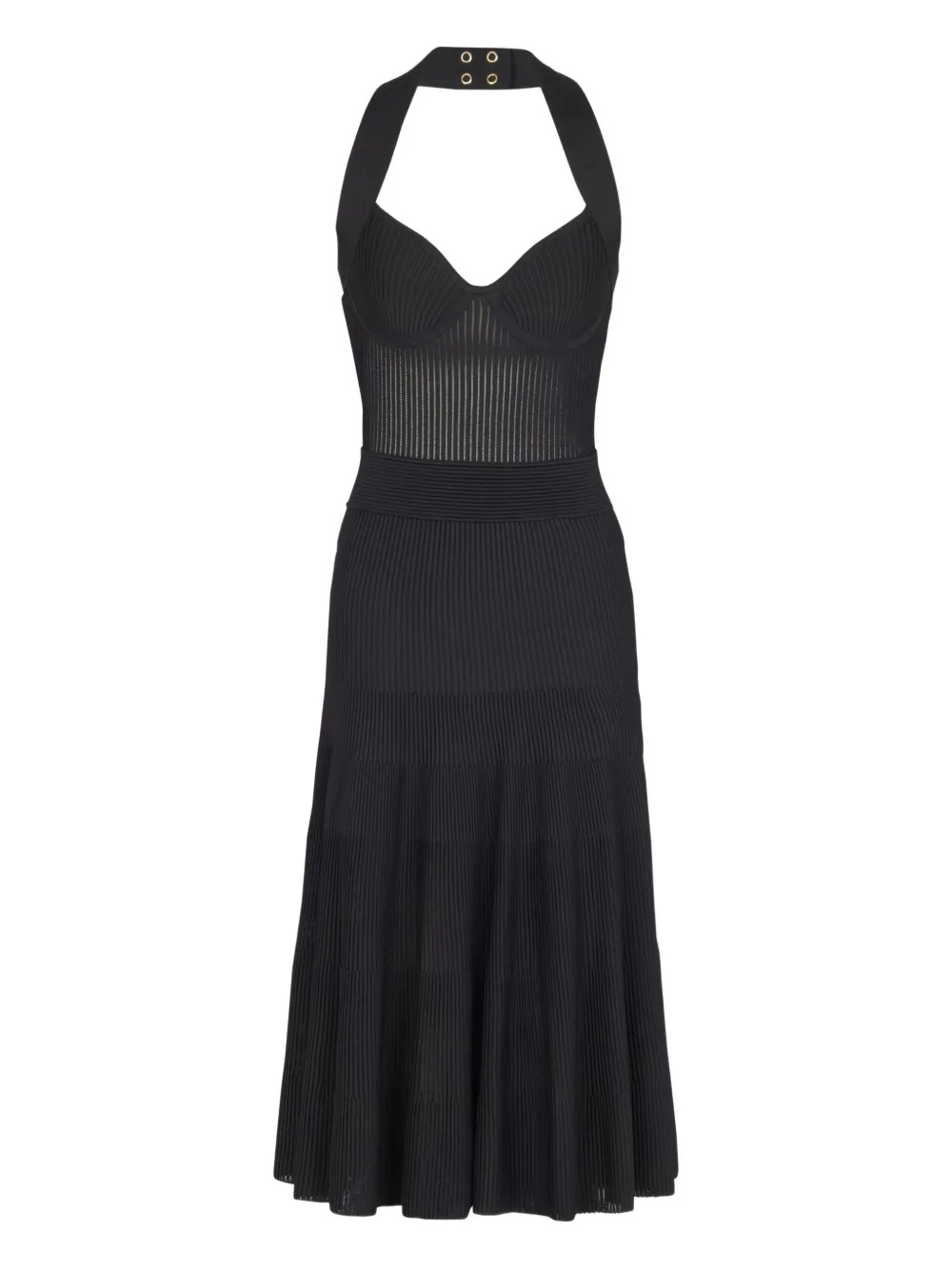 Платье миди с вырезом халтер и складками Balmain, черный
Платье миди с вырезом халтер и складками Balmain, черный