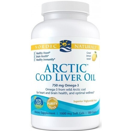 Nordic Naturals, Arctic Cod Liver Oil 180 мягких капсул со вкусом лимона
Nordic Naturals, Arctic Cod Liver Oil 180 мягких капсул со вкусом лимона