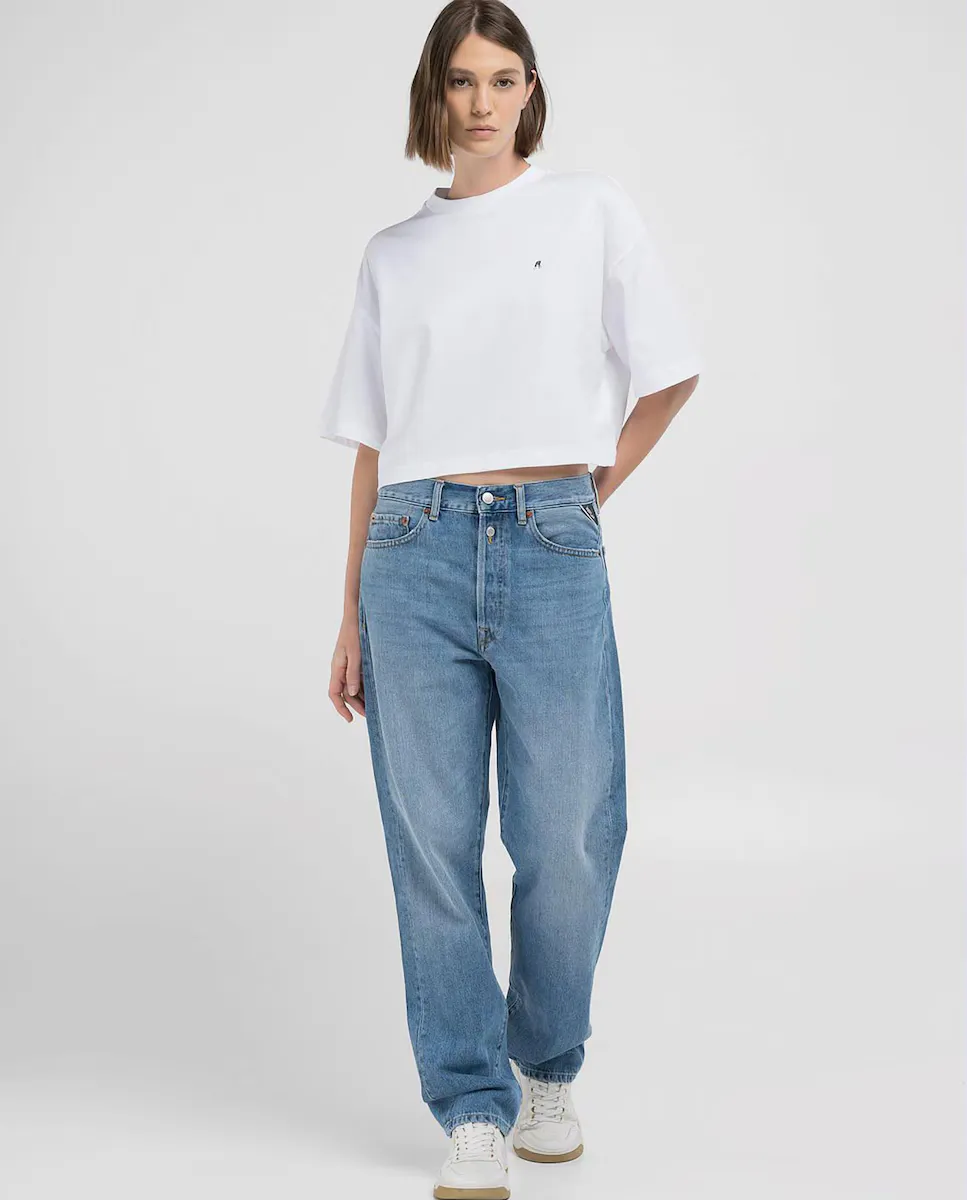 Женские джинсы прямого кроя с карманами Replay, синий 
Женские джинсы прямого кроя с карманами Replay, синий