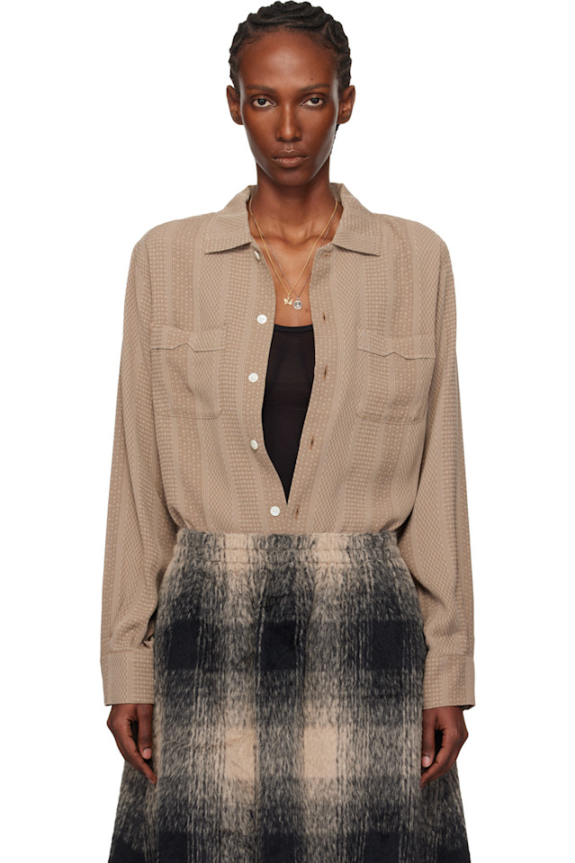 Needles Бежевая рубашка с открытым воротником
Needles Бежевая рубашка с открытым воротником