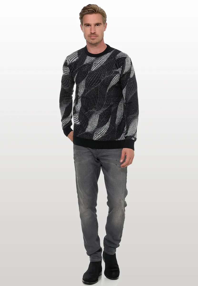 Вязаный свитер Rusty Neal с модным волнистым узором, черный 
Вязаный свитер Rusty Neal с модным волнистым узором, черный