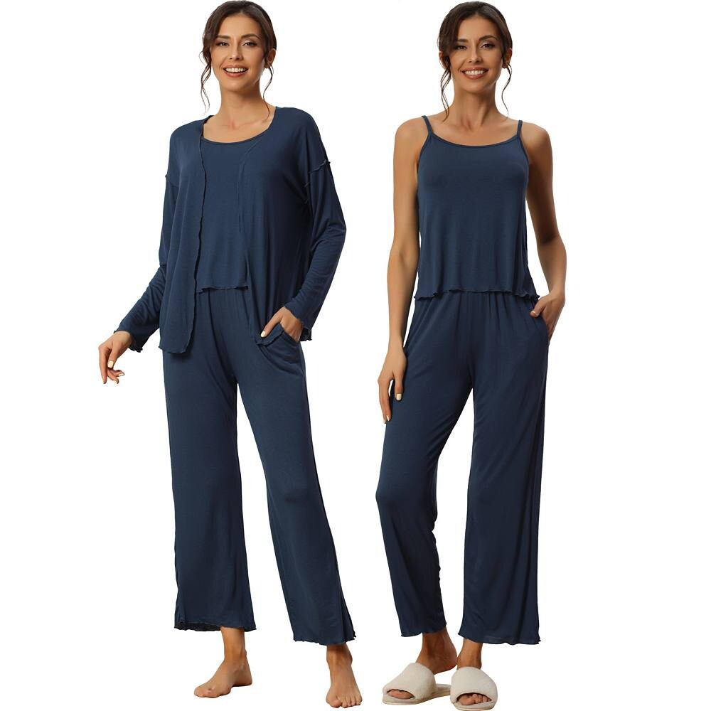 Cheibear Женская одежда для сна из 3 предметов, однотонные топы с длинными рукавами, майка и брюки, пижамный комплект, синий
Cheibear Женская одежда для сна из 3 предметов, однотонные топы с длинными рукавами, майка и брюки, пижамный комплект, синий