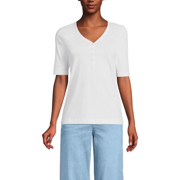 Женский топ-хенли с рукавами локтя и V-образным вырезом Lands' End, белый 
Женский топ-хенли с рукавами локтя и V-образным вырезом Lands' End, белый