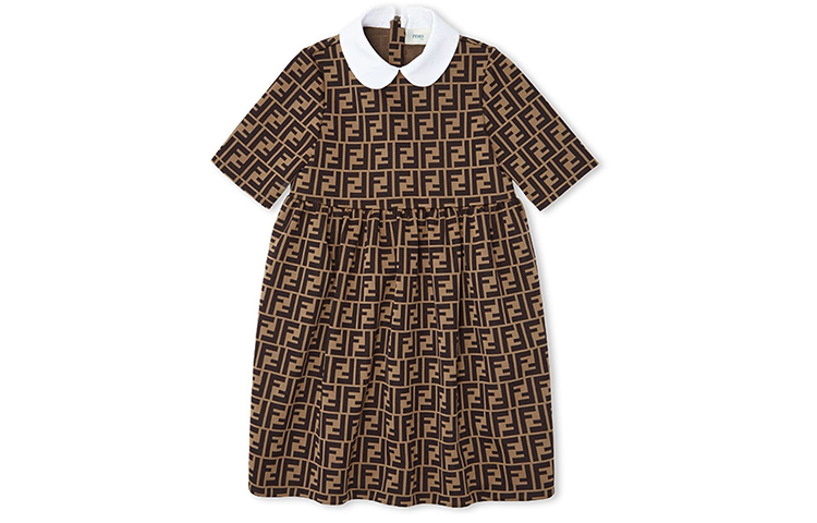 Детское короткое платье с короткими рукавами и принтом FF FENDI, коричневое
Детское короткое платье с короткими рукавами и принтом FF FENDI, коричневое