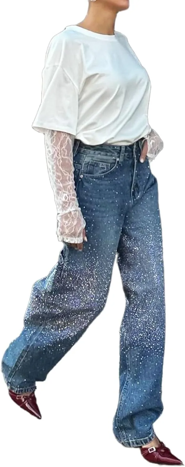 Женские джинсы с пайетками High Waist Straight Leg Baggy
Женские джинсы с пайетками High Waist Straight Leg Baggy