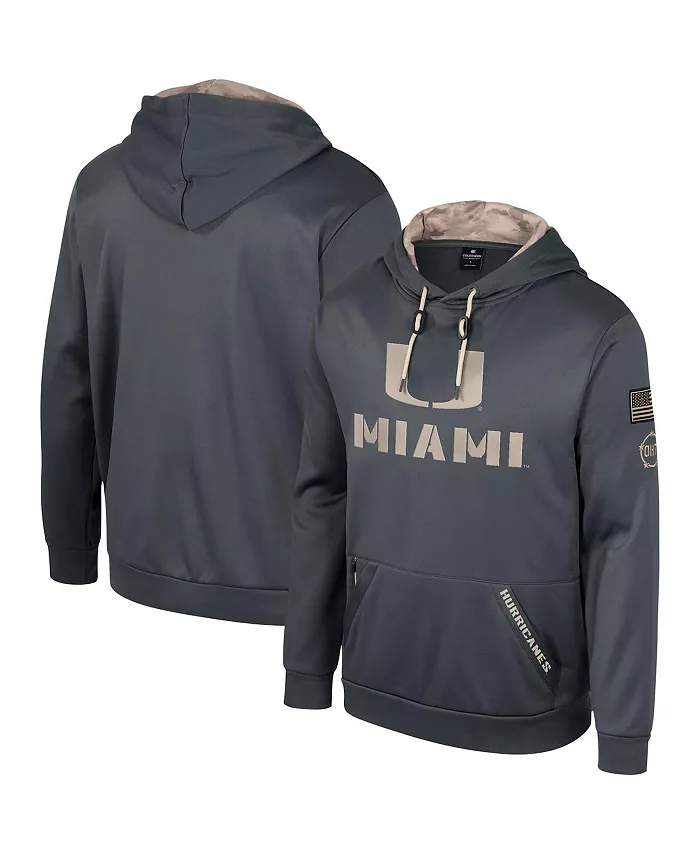 Мужская серая толстовка с капюшоном Miami Hurricanes OHT в военном стиле Colosseum
Мужская серая толстовка с капюшоном Miami Hurricanes OHT в военном стиле Colosseum