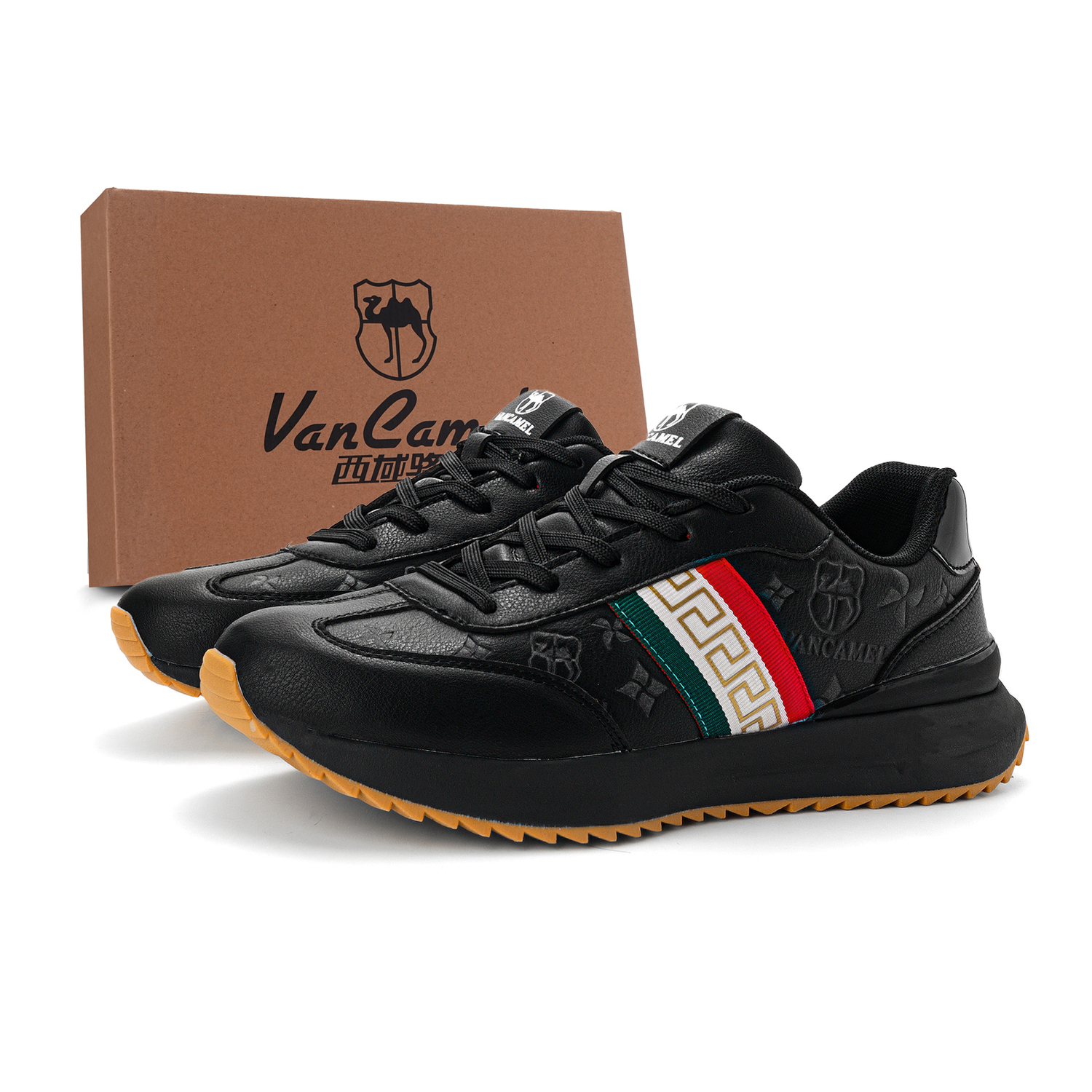 VanCamel Антискользящие и износостойкие повседневные низкие кроссовки для увеличения роста унисекс черные в коробке, цвет Black Box 
VanCamel Антискользящие и износостойкие повседневные низкие кроссовки для увеличения роста унисекс черные в коробке, цвет Black Box