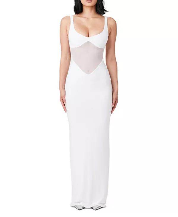 Платье с контрастной сетчатой тканью в форме песочных часов Naked Wardrobe, белый
Платье с контрастной сетчатой тканью в форме песочных часов Naked Wardrobe, белый