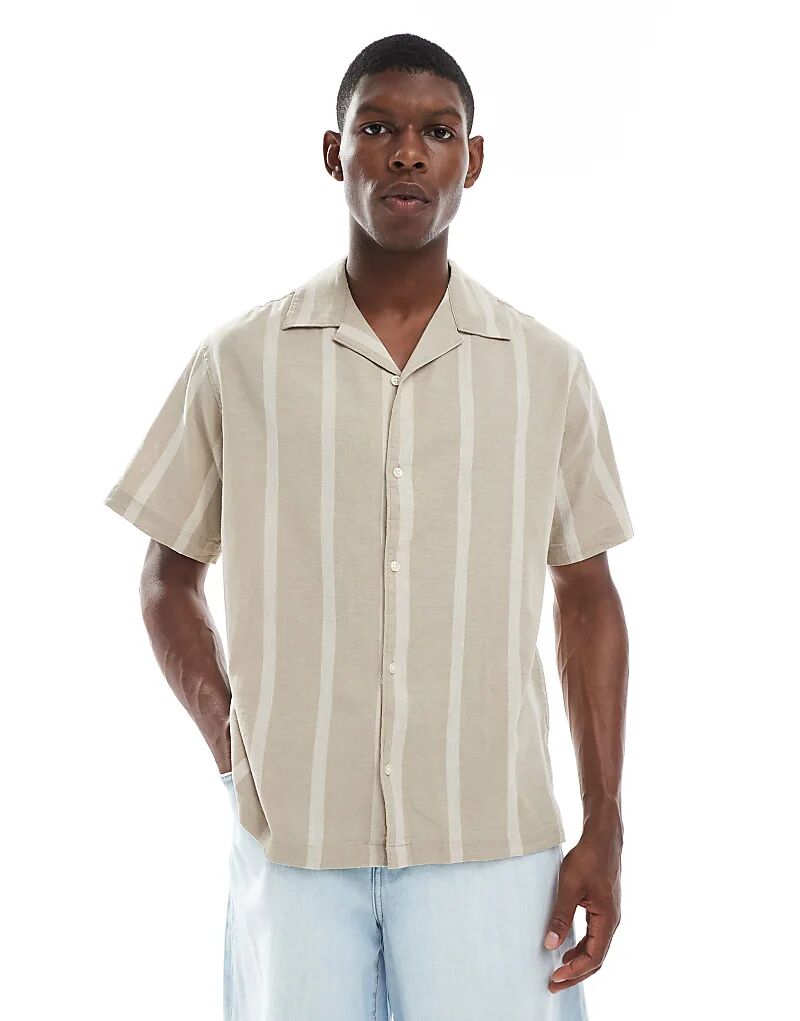 Рубашка в полоску из льняной смеси премиум-класса Jack & Jones кремового цвета
Рубашка в полоску из льняной смеси премиум-класса Jack & Jones кремового цвета