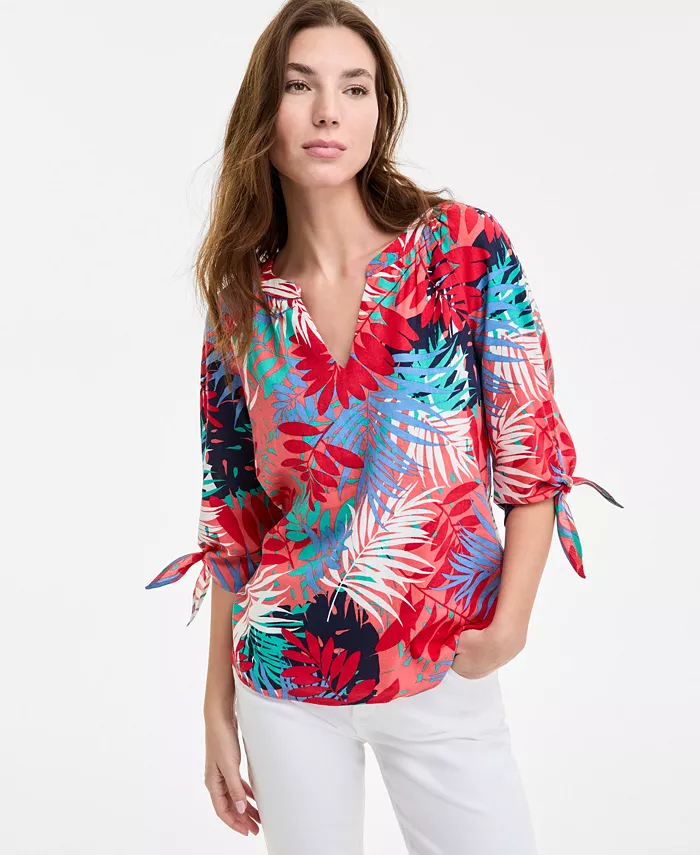 Женская блузка с V-образным вырезом, рукавом реглан до локтя и принтом Jones New York, мультиколор 
Женская блузка с V-образным вырезом, рукавом реглан до локтя и принтом Jones New York, мультиколор