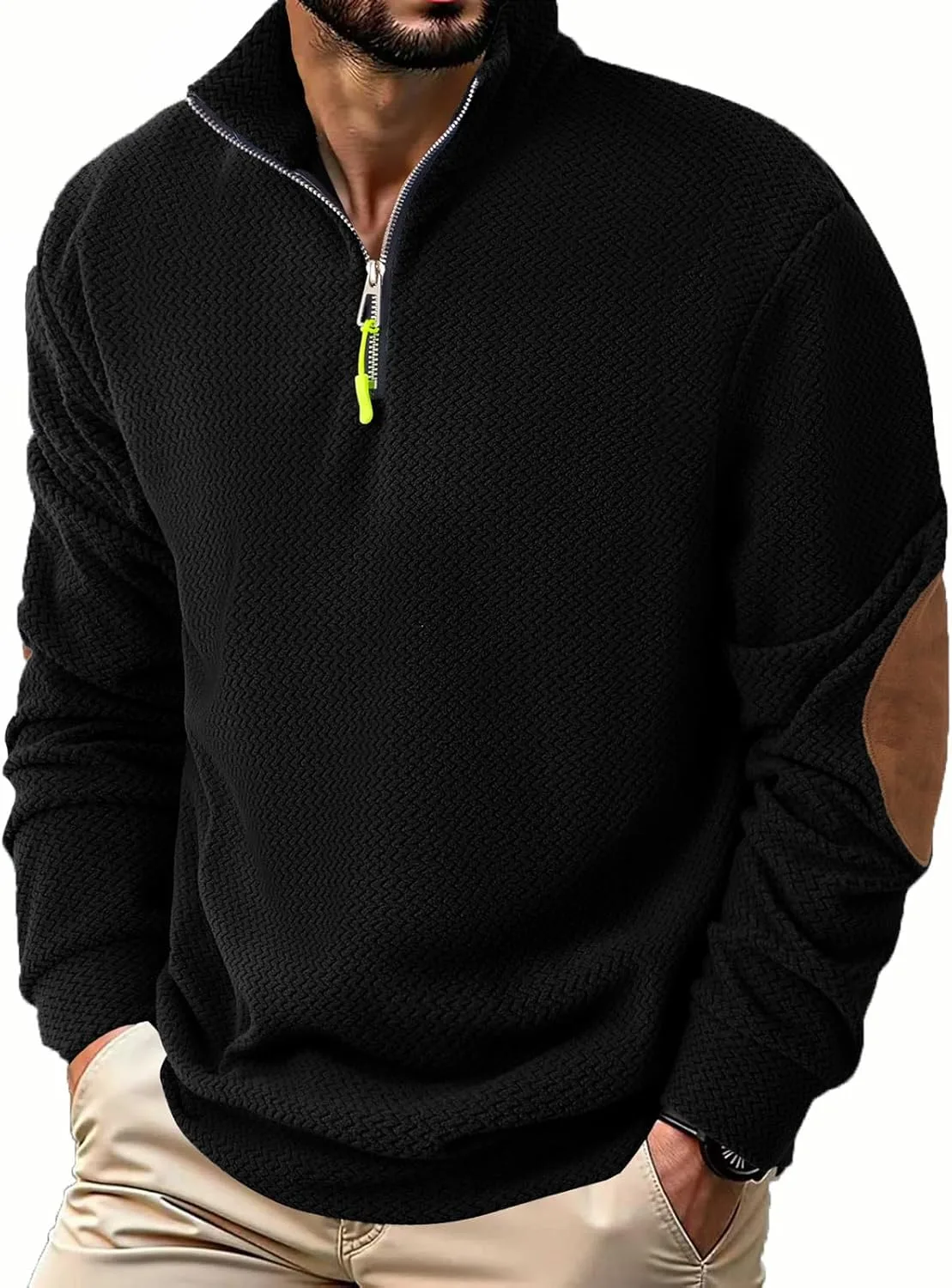 Мужской свитер с воротником стойкой и молнией на четверть
Мужской свитер с воротником стойкой и молнией на четверть