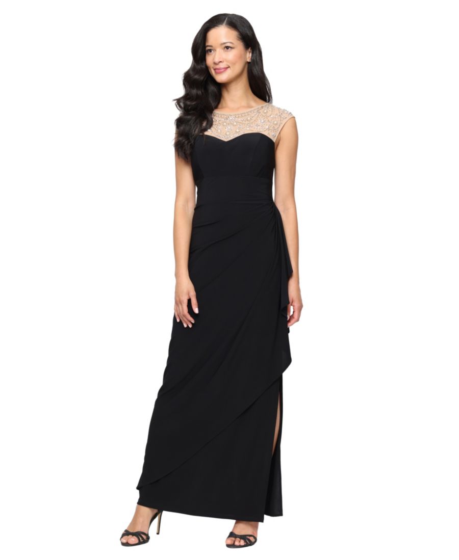 Женское платье с каскадным вырезом и эффектом прозрачного горловины Alex Evenings, Black Gold
Женское платье с каскадным вырезом и эффектом прозрачного горловины Alex Evenings, Black Gold