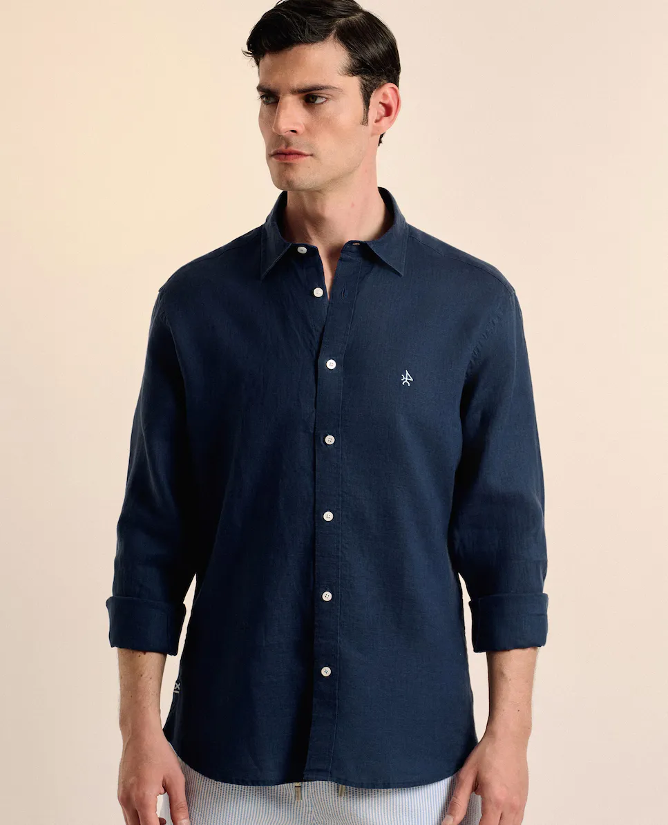 Мужская однотонная льняная рубашка классического покроя Valecuatro, темно-синий
Мужская однотонная льняная рубашка классического покроя Valecuatro, темно-синий