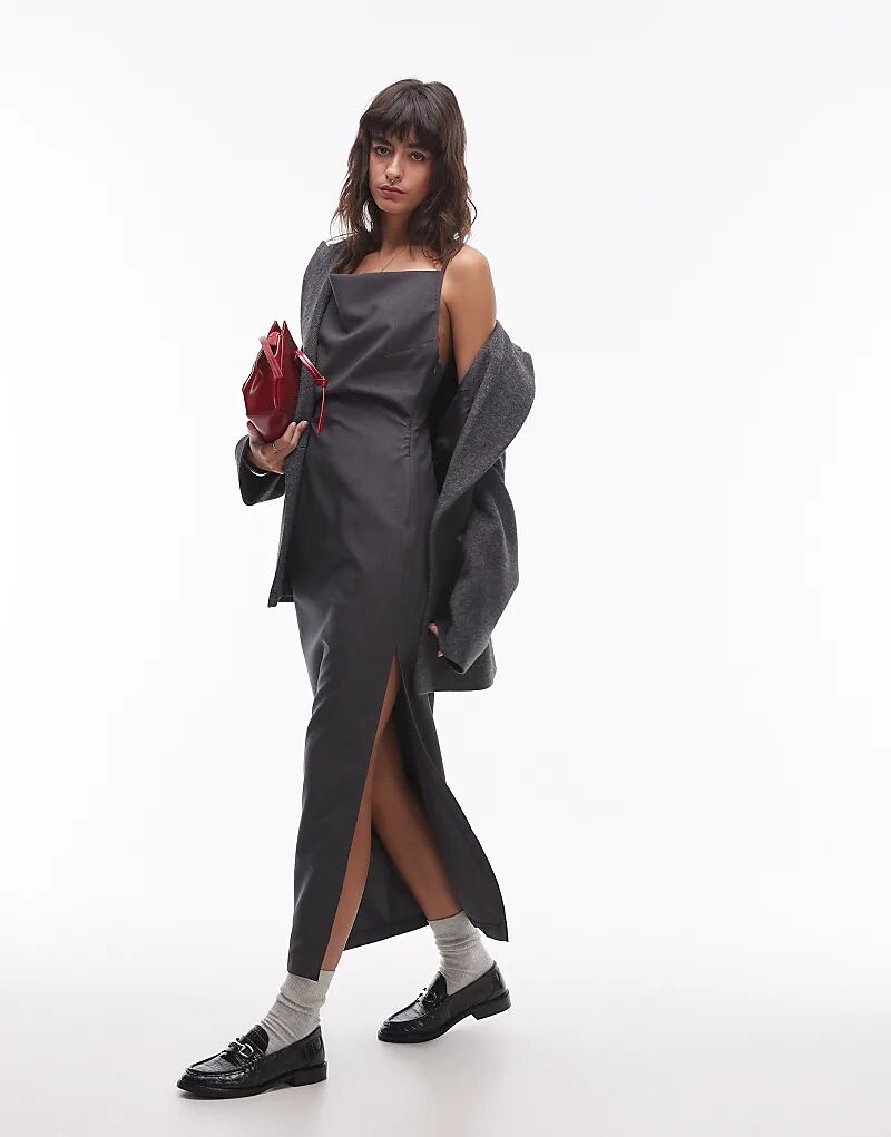 Платье-комбинация миди Topshop с воротником-хомутом серого цвета
Платье-комбинация миди Topshop с воротником-хомутом серого цвета