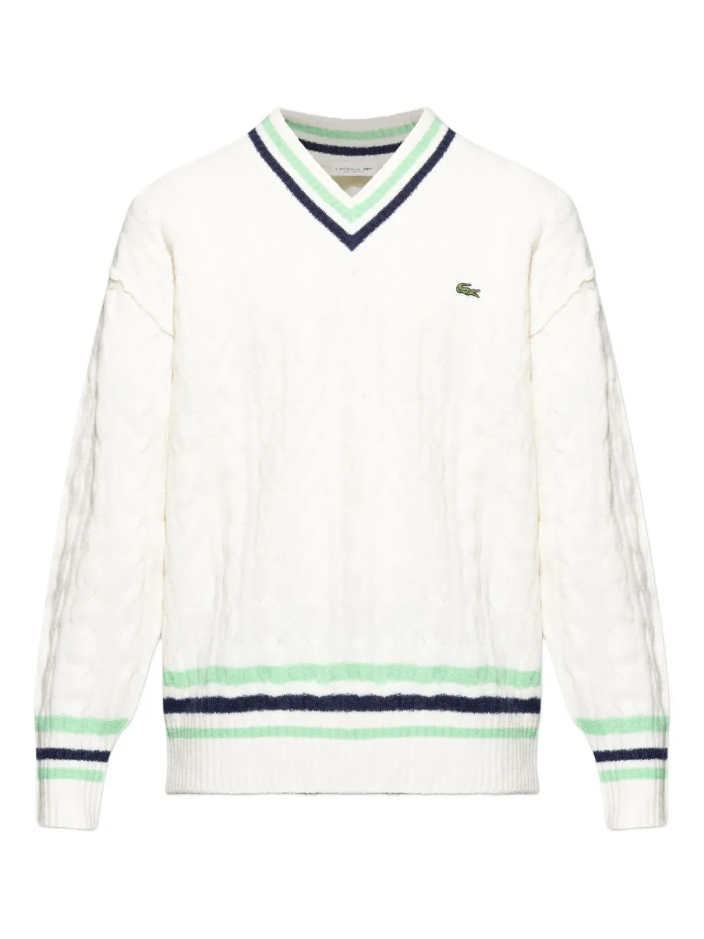 Джемпер с V-образным вырезом и косичной вязкой Lacoste, белый
Джемпер с V-образным вырезом и косичной вязкой Lacoste, белый