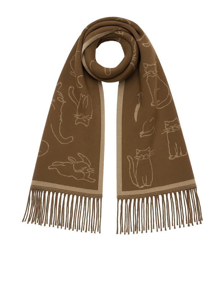 Шарф с изображением кошек и бахромой коричневого цвета Faera
Шарф с изображением кошек и бахромой коричневого цвета Faera
