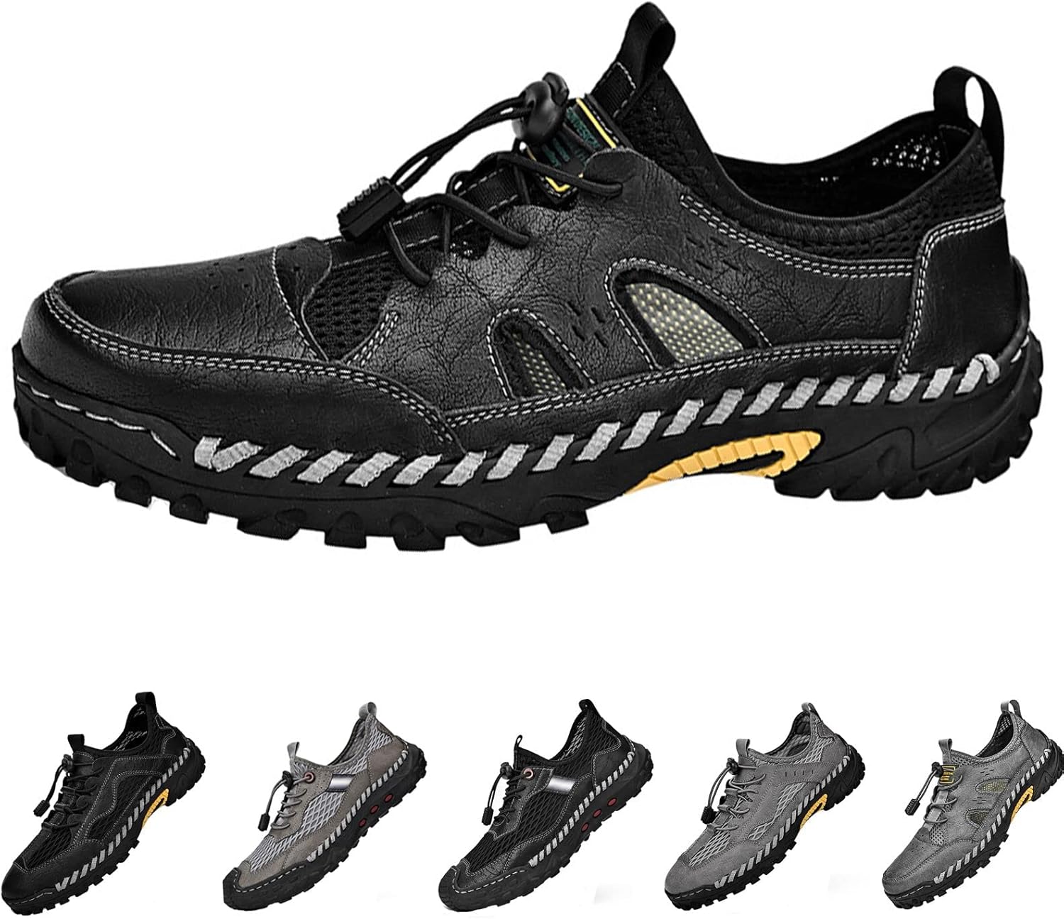 Мужские сетчатые сандалии с регулируемой шнуровкой, ручная прошивка, дышащая кожа, водонепроницаемые, нескользящие, для прогулок, походов и пляжа Crepuscute, черный
Мужские сетчатые сандалии с регулируемой шнуровкой, ручная прошивка, дышащая кожа, водонепроницаемые, нескользящие, для прогулок, походов и пляжа Crepuscute, черный