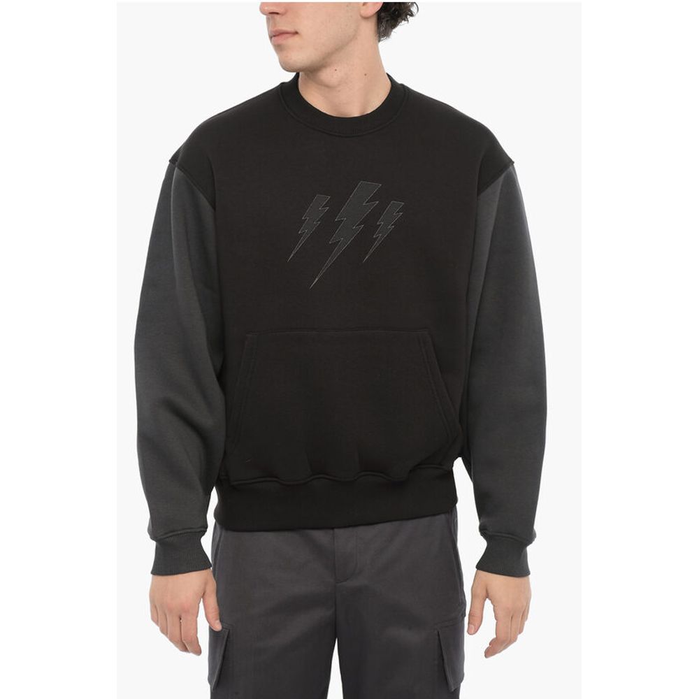 Двухцветная флисовая хлопковая толстовка с круглым вырезом Neil Barrett, Bicolor
Двухцветная флисовая хлопковая толстовка с круглым вырезом Neil Barrett, Bicolor