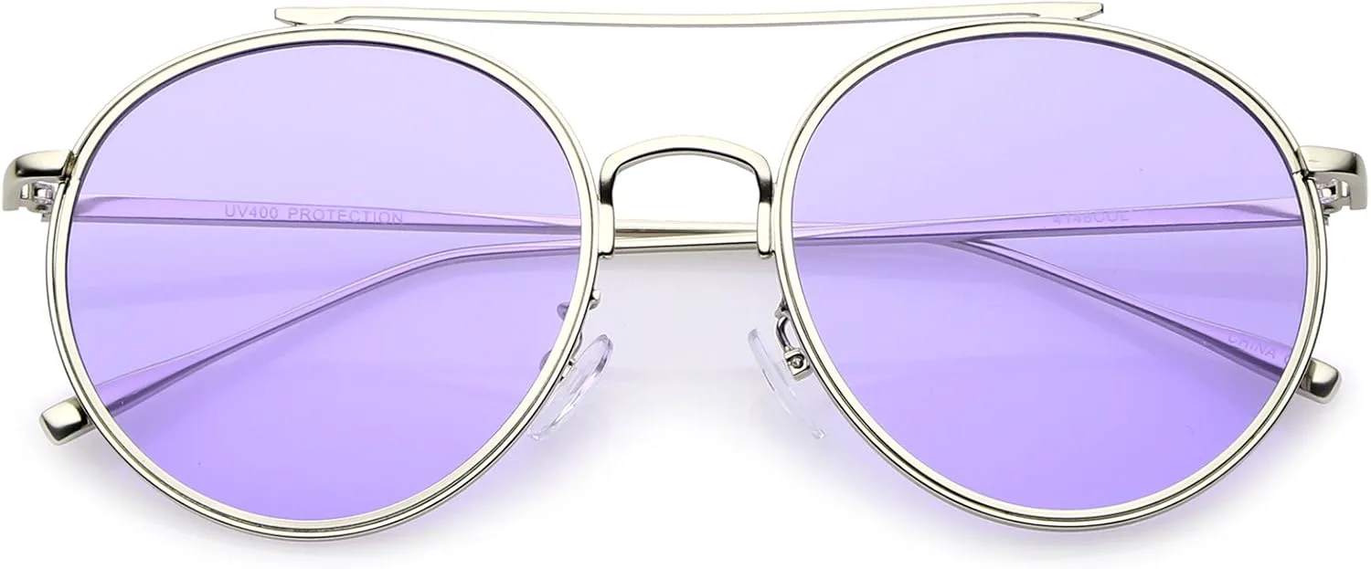 zeroUV - Современные металлические круглые солнцезащитные очки-авиаторы с перекладиной, тонкими дужками и цветными плоскими линзами 54 мм, Silver / Purple
zeroUV - Современные металлические круглые солнцезащитные очки-авиаторы с перекладиной, тонкими дужками и цветными плоскими линзами 54 мм, Silver / Purple
