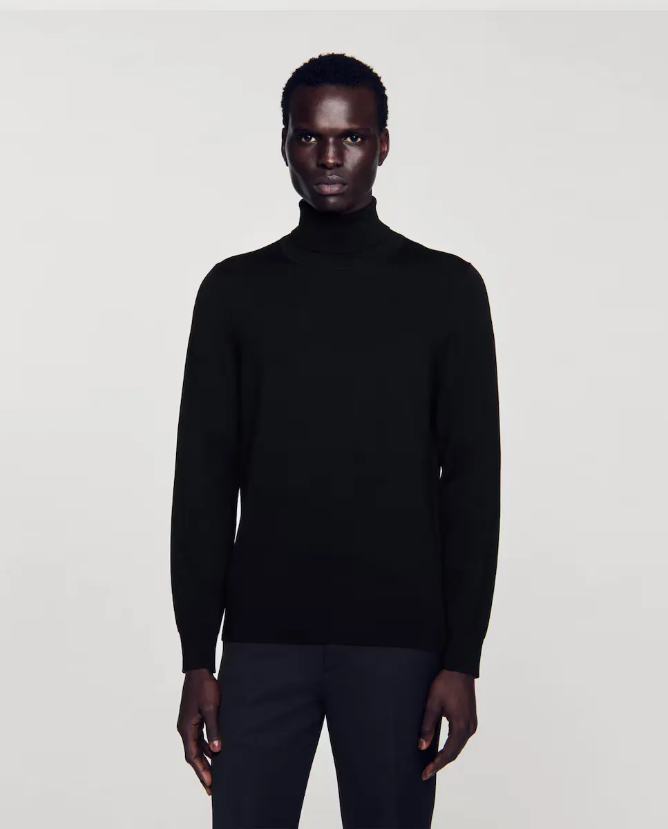 Черный шерстяной джемпер с воротником-стойкой для мужчин Sandro 
Черный шерстяной джемпер с воротником-стойкой для мужчин Sandro