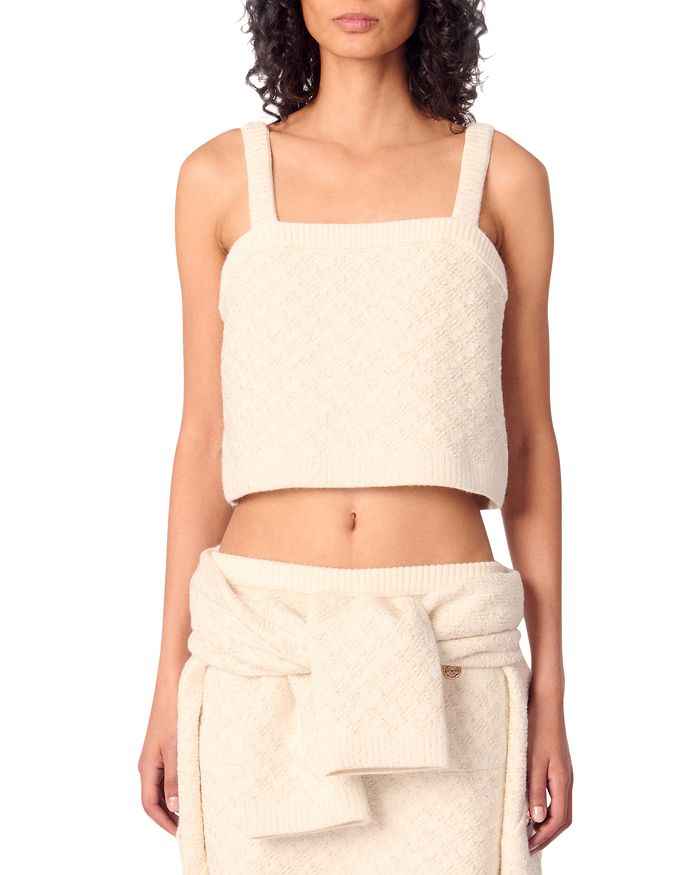 Трикотажный укороченный топ с эффектом твида Maje, слоновая кость/кремовый
Трикотажный укороченный топ с эффектом твида Maje, слоновая кость/кремовый