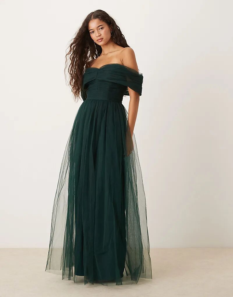 Платье макси из тюля с кружевом и бисером Lace & Beads, с бантом на спущенном плече, темно-зеленого цвета
Платье макси из тюля с кружевом и бисером Lace & Beads, с бантом на спущенном плече, темно-зеленого цвета