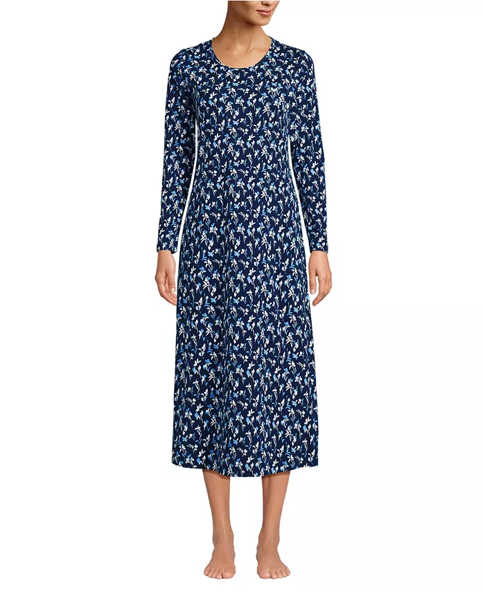 Женская хлопковая ночная рубашка с длинными рукавами длиной до середины икры Lands' End, синий
Женская хлопковая ночная рубашка с длинными рукавами длиной до середины икры Lands' End, синий